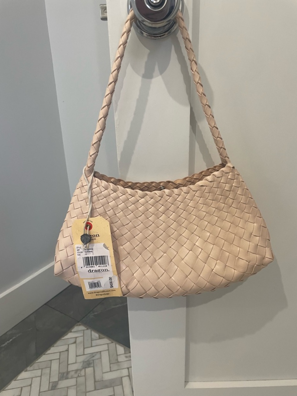 Dragon Diffusion Woven Shoulder Bag in natural